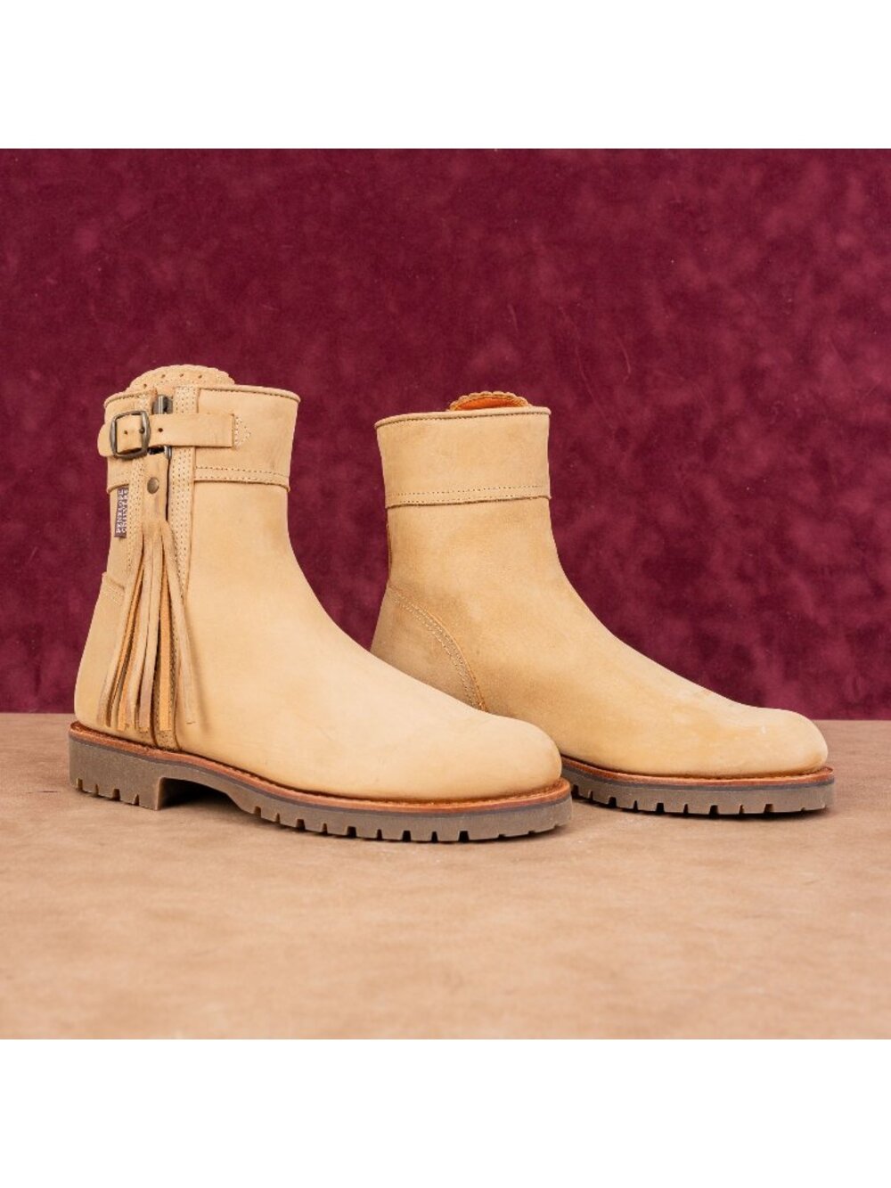 Penelope Chilvers Women Cropped Tassel Sand Leather Ankle Boots size 8US EUR 39